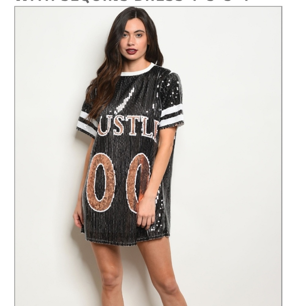 Fashion NOva Black white N rose gold Sequin dress